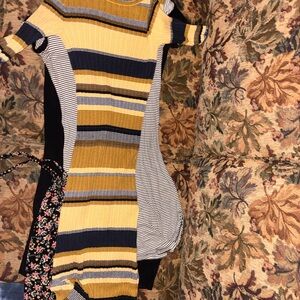 Forever 21 Yellow and Navy Striped Ribbed Crewneck Sweater